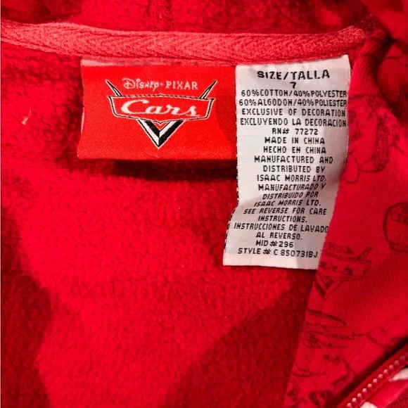 Hoodie Disney Cars Lightning McQueen Very Nice Vibrant Kids Size 7 - Picture 3 of 4